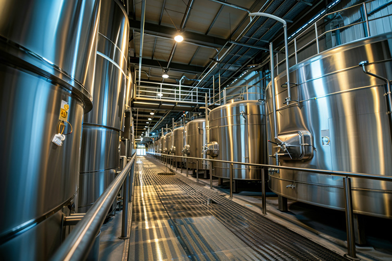 belis-oberflaechentechnik-branchen-lebensmittelundgetränkeindustrie Große metallische Behälter zur industriellen Herstellung von Lebensmitteln