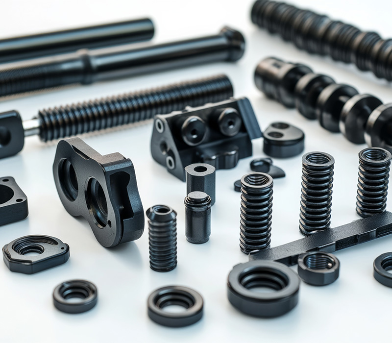 belis-oberflaechentechnik-branchen-maschinenbau-2 Schwarz beschichtete Schrauben und Bauteile